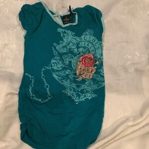 Fabulous Baby Phat Girls Teal Shirt with Rose Embroidery Size XL